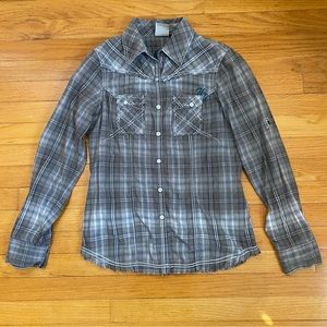 Harley Davidson Green Flannel with Roll Up Sleeves sz S
